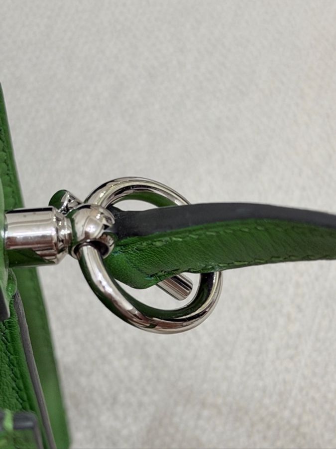 HERMES Evercolor皮革Roulis Mini銀扣肩背袋Vert Yucca-10