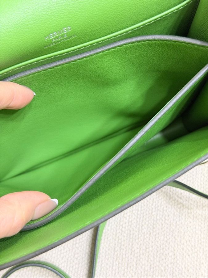 HERMES Evercolor皮革Roulis Mini銀扣肩背袋Vert Yucca-12