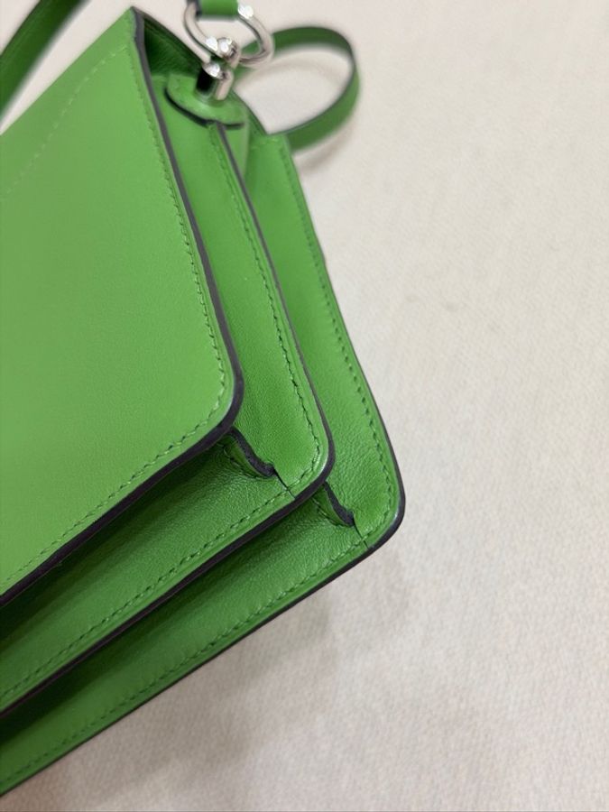 HERMES Evercolor皮革Roulis Mini銀扣肩背袋Vert Yucca-14