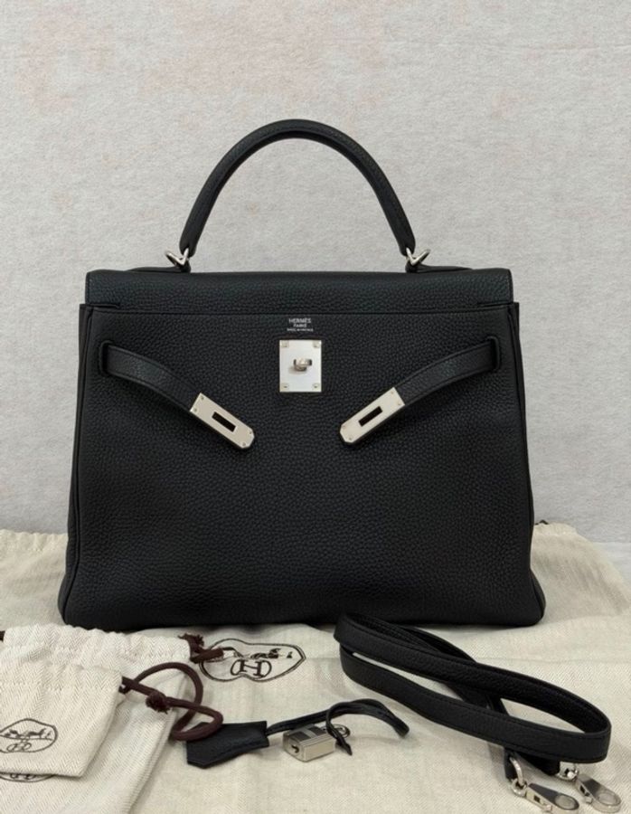 有票✨ Hermes Kelly 32 黑銀 Togo A刻-0