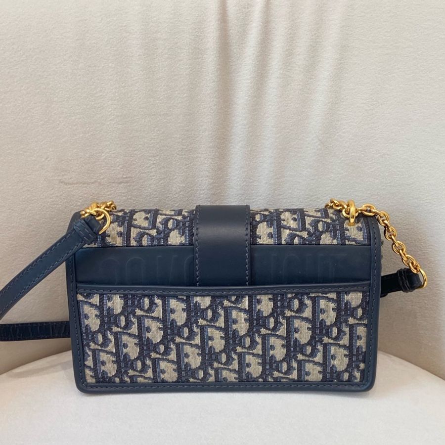Dior/迪奥 蒙田30小号链条包 经典老花 蓝金CD扣-5
