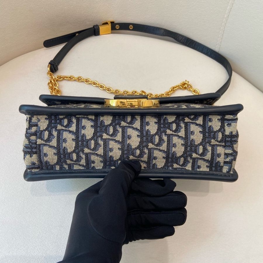 Dior/迪奥 蒙田30小号链条包 经典老花 蓝金CD扣-8