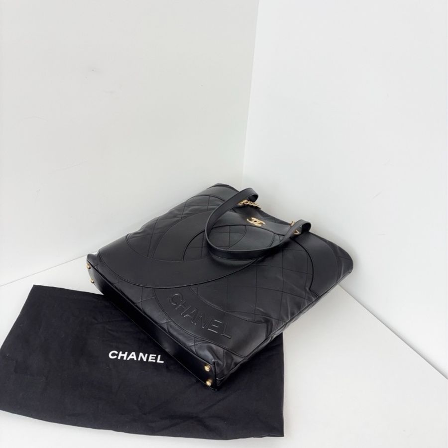 ✨Chanel 雙C黑金tote購物袋 超霸氣 晶片款🖤-6