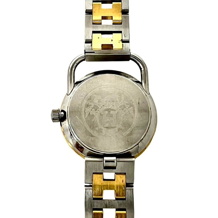 愛馬仕 Arceau H Logo Belt 不鏽鋼鍍金石英腕錶 銀色/金色 34591-5