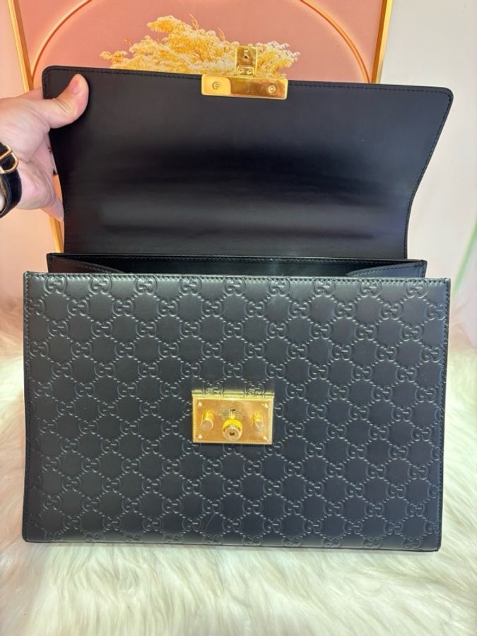 古馳/Gucci padlock月光寶盒 大號 牛皮壓花金扣女士手提包-4