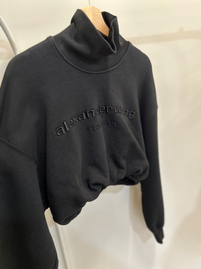 Alexander Wang 黑色 刺繡 logo 短版 上衣 S號-6