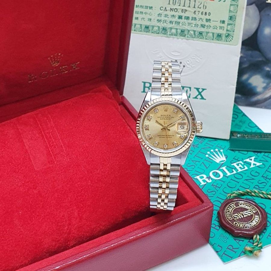 【大眾名錶】ROLEX勞力士 69173 Datejust 蠔式女錶 台灣保單 金色十鑽面盤 經典錶款 錶徑26mm 自動上鍊 B1390-2