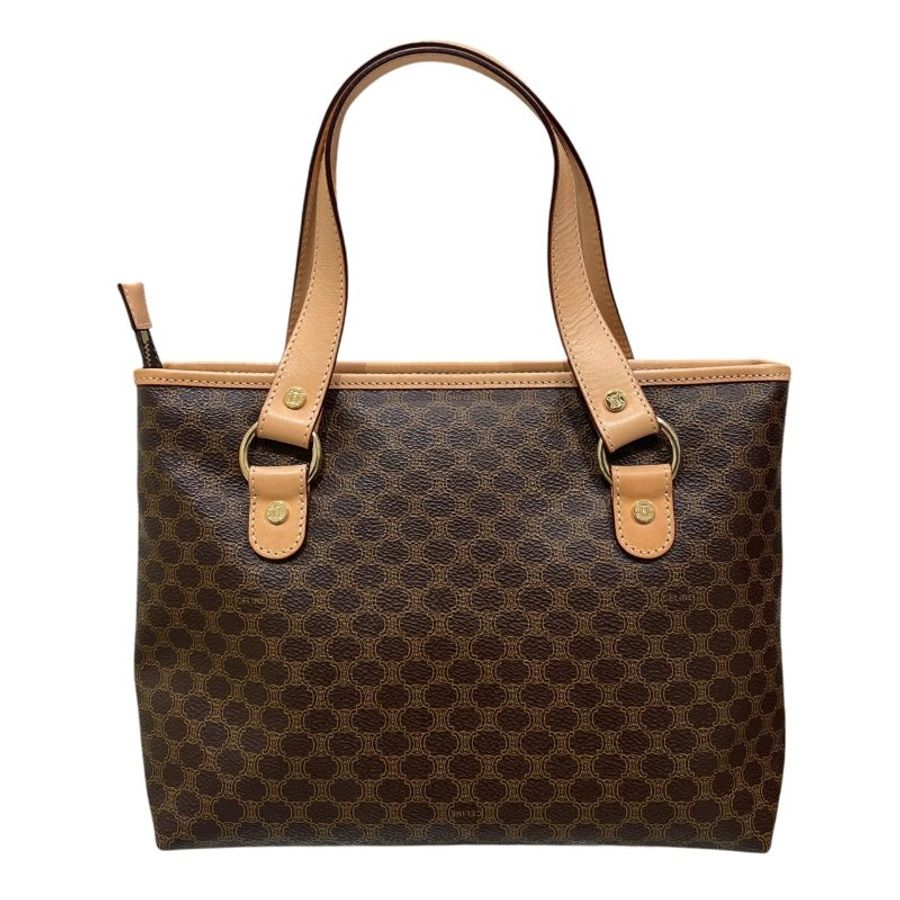 CELINE 思琳 Macadamia 手提包 PVC帆布 棕色 金釦-1