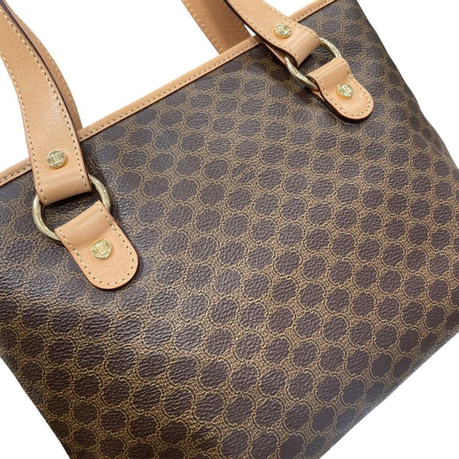 CELINE 思琳 Macadamia 手提包 PVC帆布 棕色 金釦-6