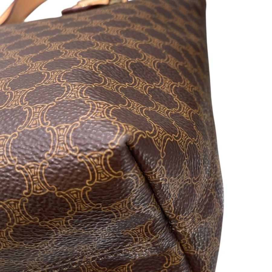 CELINE 思琳 Macadamia 手提包 PVC帆布 棕色 金釦-8