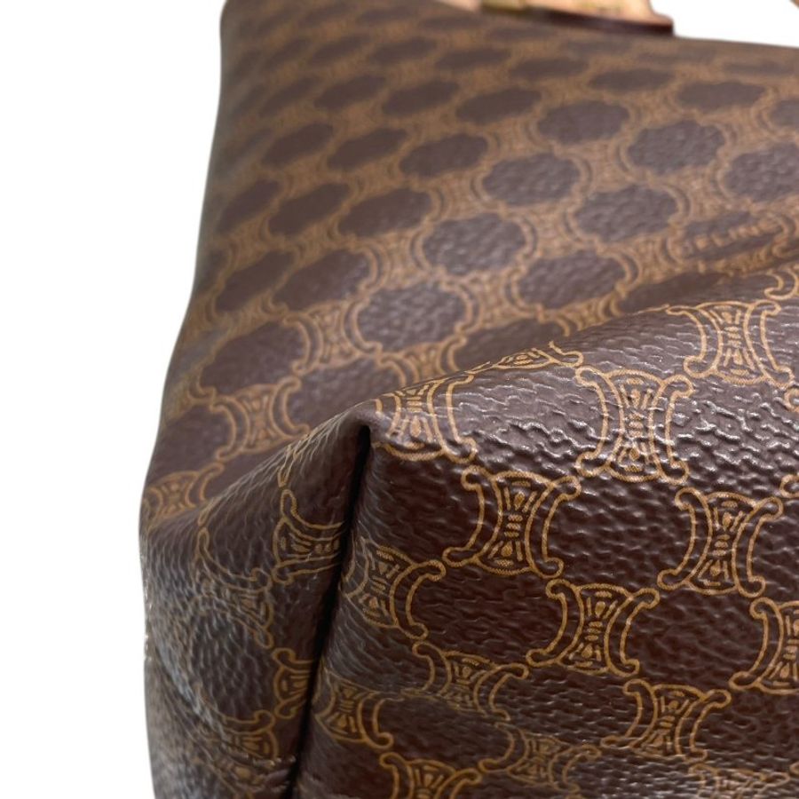 CELINE 思琳 Macadamia 手提包 PVC帆布 棕色 金釦-9