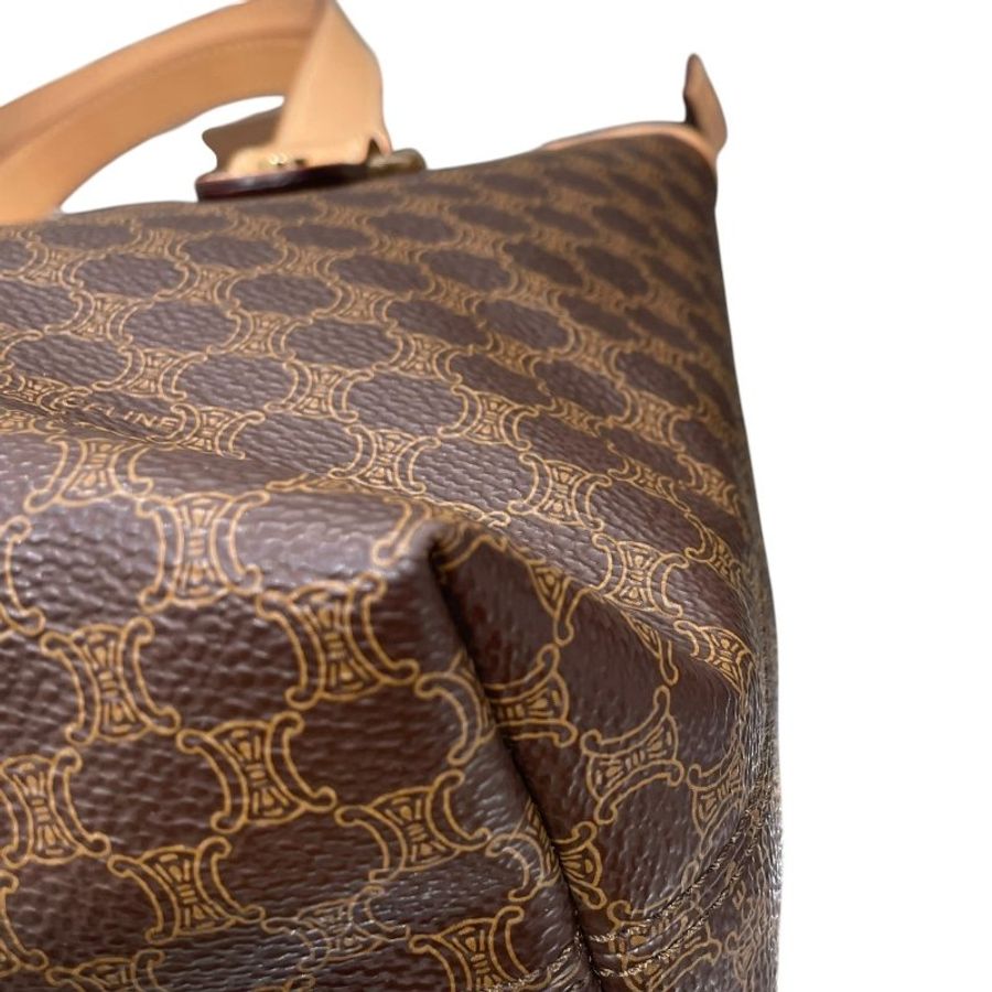 CELINE 思琳 Macadamia 手提包 PVC帆布 棕色 金釦-10