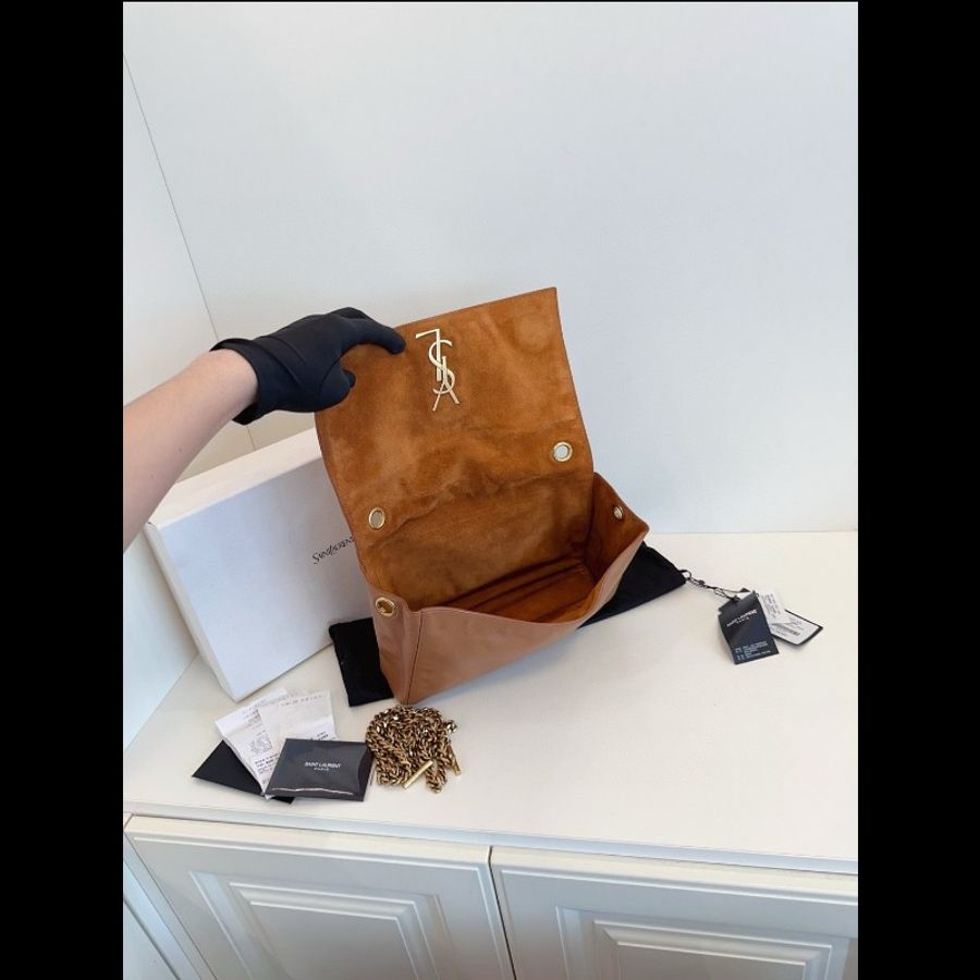 YSL聖羅蘭焦糖色雙面Kate 鏈條包閒置99新全配24年-5