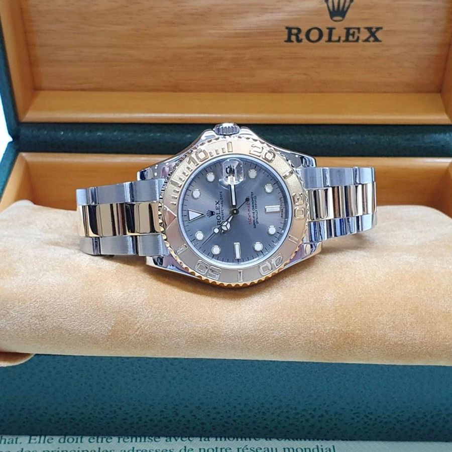 【大眾名錶】ROLEX 勞力士168623 Yacht-Master 中型款 遊艇名仕 黃K金錶圈 灰色面盤 錶徑35mm 自動上鍊 B1391-4