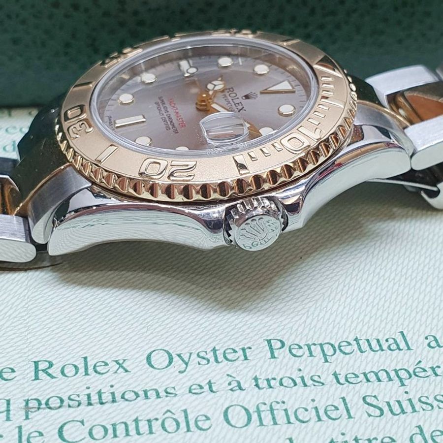 【大眾名錶】ROLEX 勞力士168623 Yacht-Master 中型款 遊艇名仕 黃K金錶圈 灰色面盤 錶徑35mm 自動上鍊 B1391-6
