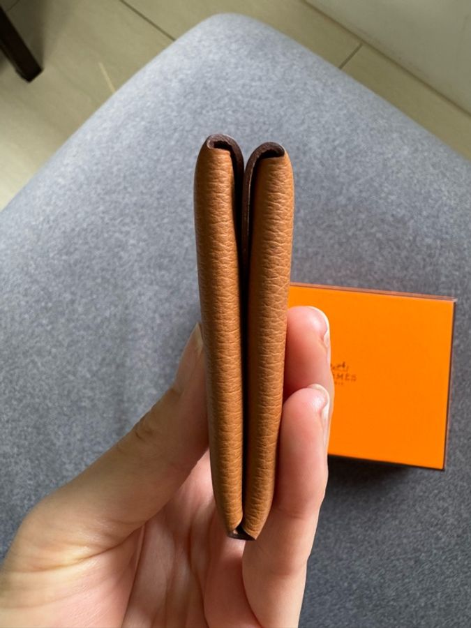 超值 ｜Hermès Calvi Duo 卡夾零錢包｜山羊皮金棕色｜附盒-7