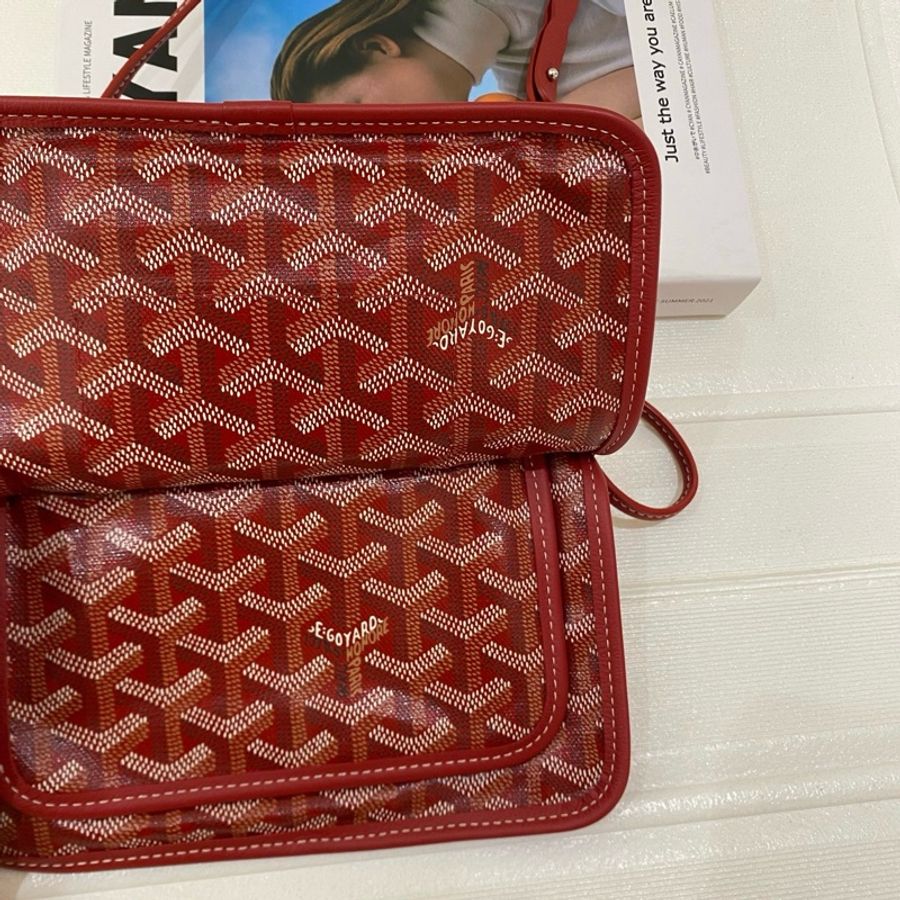 Goyard/高雅德 信封包斜挎包單肩包 紅色 可調節肩帶 銀扣-4