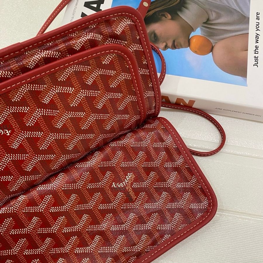Goyard/高雅德 信封包斜挎包單肩包 紅色 可調節肩帶 銀扣-5
