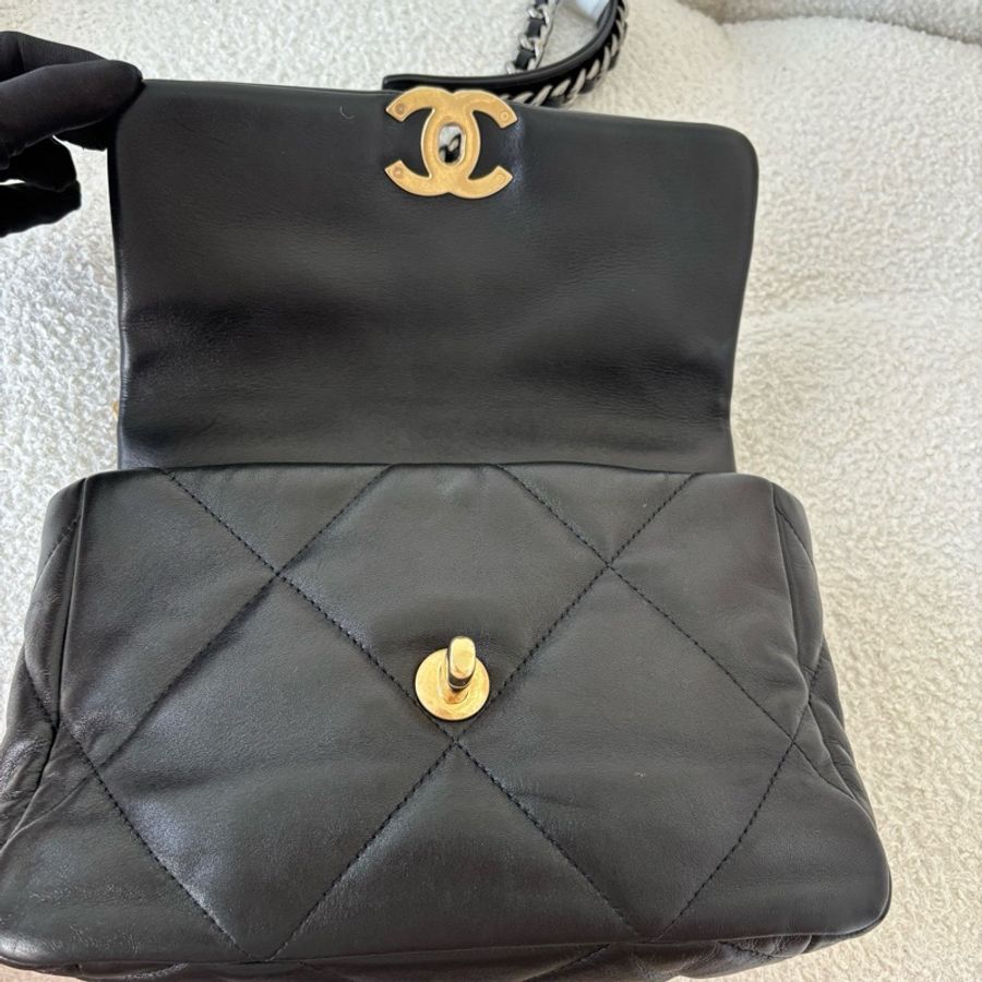 Chanel香奈兒 19bag小號黑色單肩包斜挎包-6