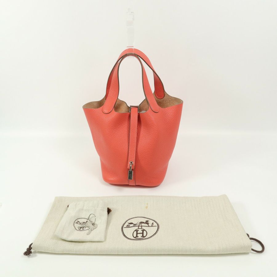 HERMES Taurillion Clemence皮革Picotin PM手挽袋Rose Texas-14