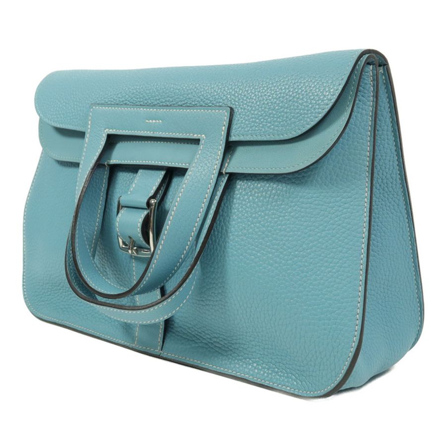 HERMES Clemence皮革Halzan 31手挽肩背兩用袋Blue Atoll-2