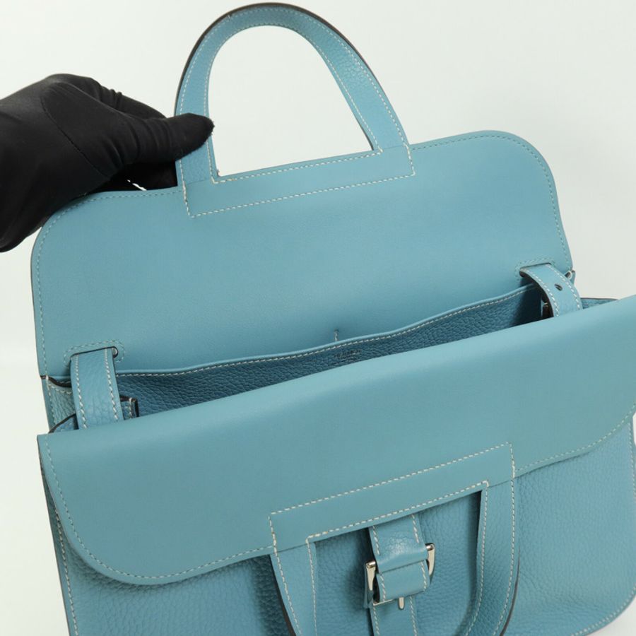 HERMES Clemence皮革Halzan 31手挽肩背兩用袋Blue Atoll-6