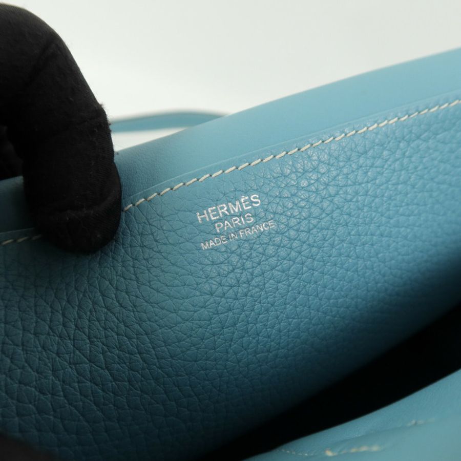HERMES Clemence皮革Halzan 31手挽肩背兩用袋Blue Atoll-7