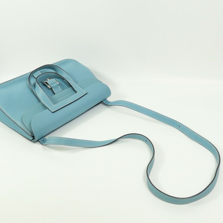 HERMES Clemence皮革Halzan 31手挽肩背兩用袋Blue Atoll-11