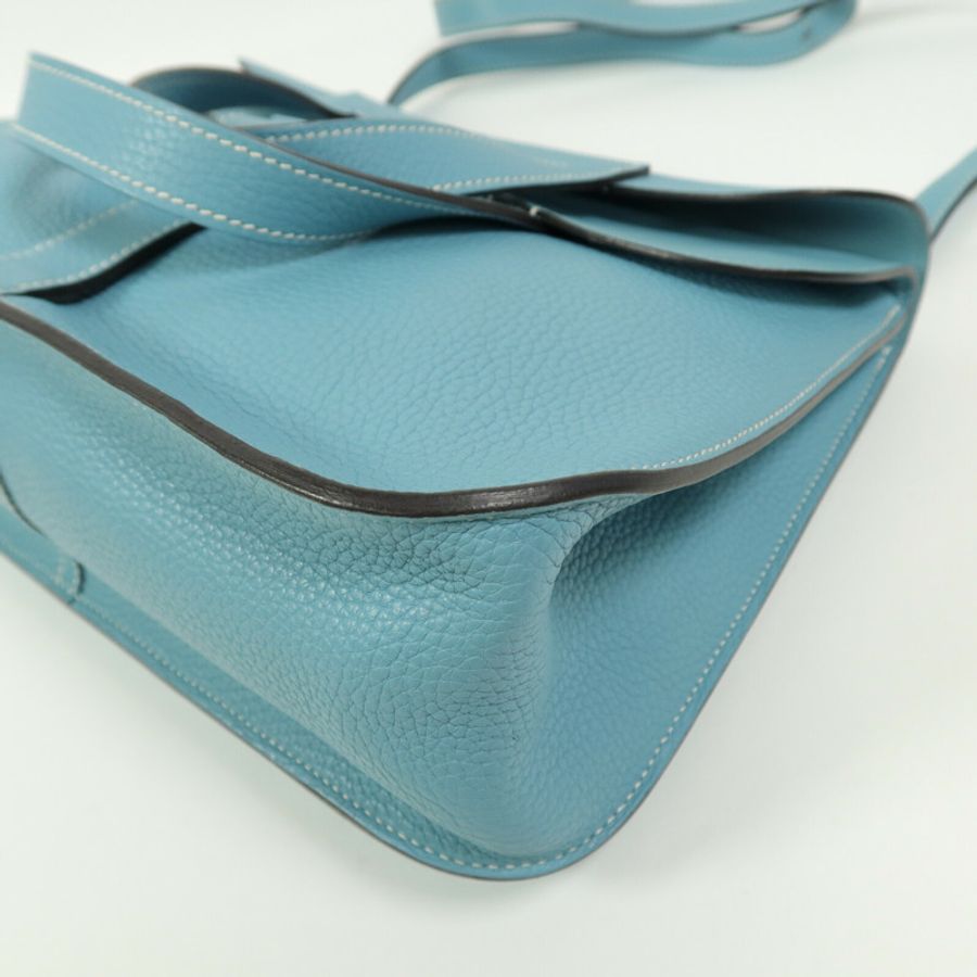 HERMES Clemence皮革Halzan 31手挽肩背兩用袋Blue Atoll-12