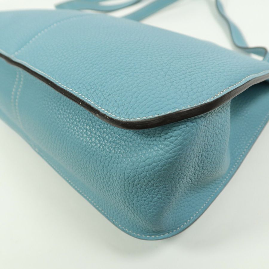 HERMES Clemence皮革Halzan 31手挽肩背兩用袋Blue Atoll-14