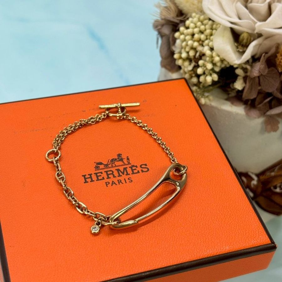 HERMES 18K玫瑰金別針鑽石手鍊-1