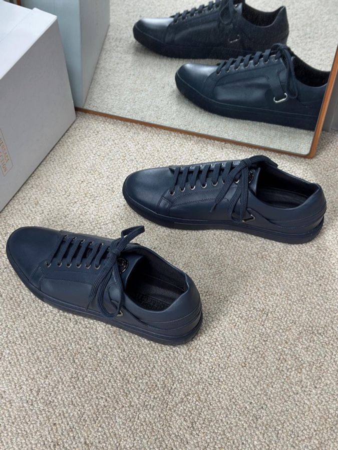VERSACE 範思哲 深藍色全皮系帶休閒鞋板鞋44碼-0
