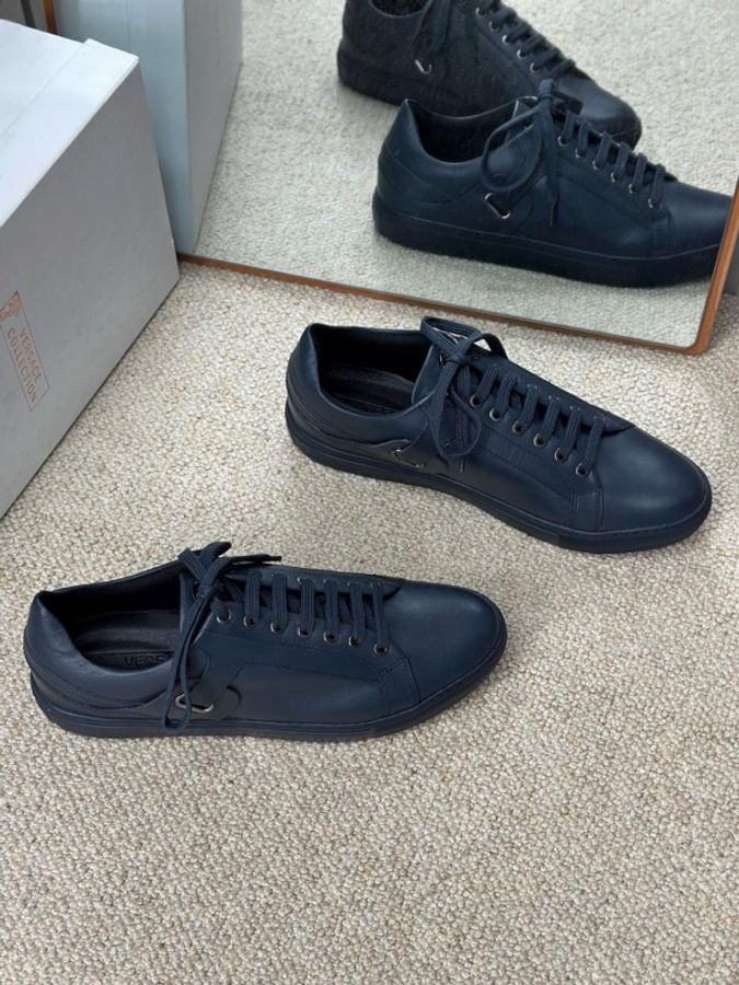 VERSACE 範思哲 深藍色全皮系帶休閒鞋板鞋44碼-1