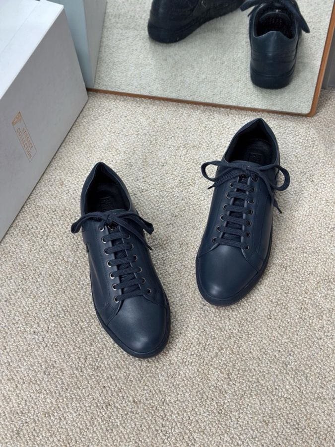 VERSACE 範思哲 深藍色全皮系帶休閒鞋板鞋44碼-2