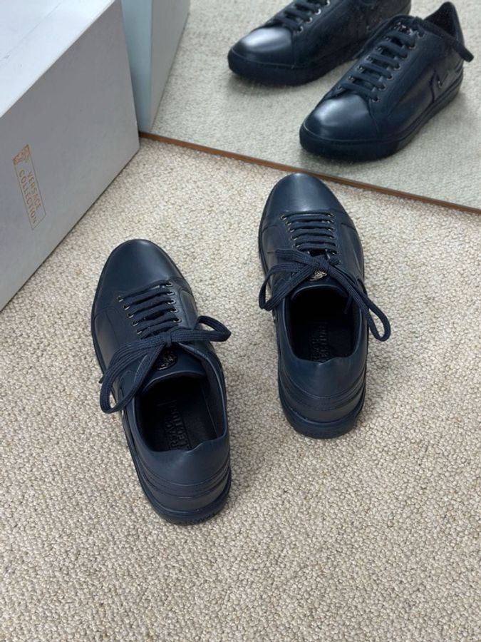 VERSACE 範思哲 深藍色全皮系帶休閒鞋板鞋44碼-3