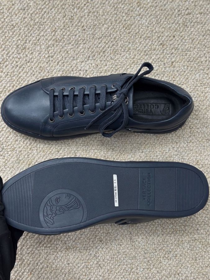 VERSACE 範思哲 深藍色全皮系帶休閒鞋板鞋44碼-4