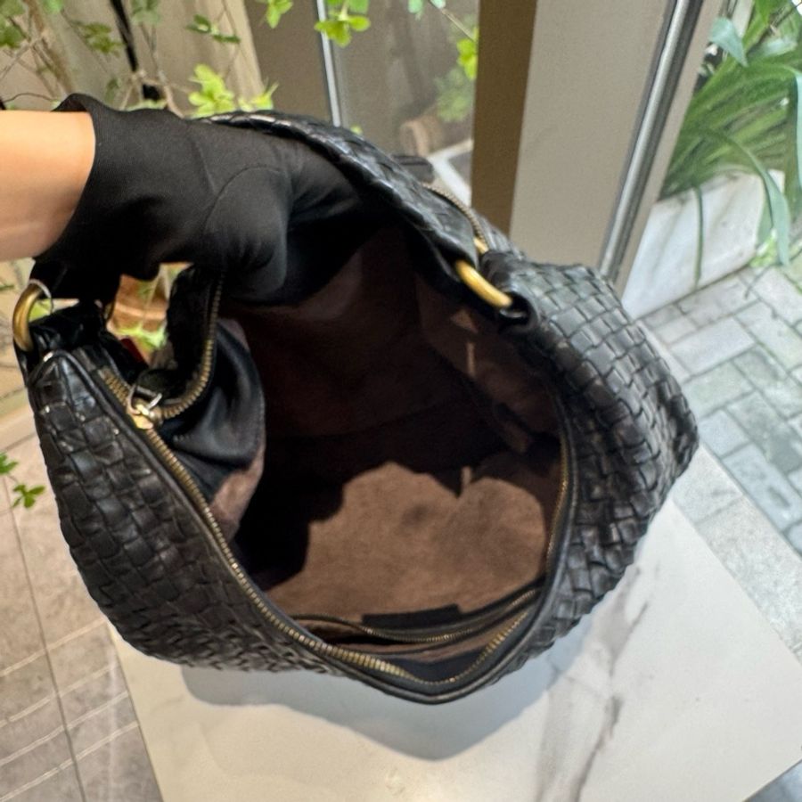 bv葆蝶家 黑色編織飯盒包單肩包 尺寸31x26-6