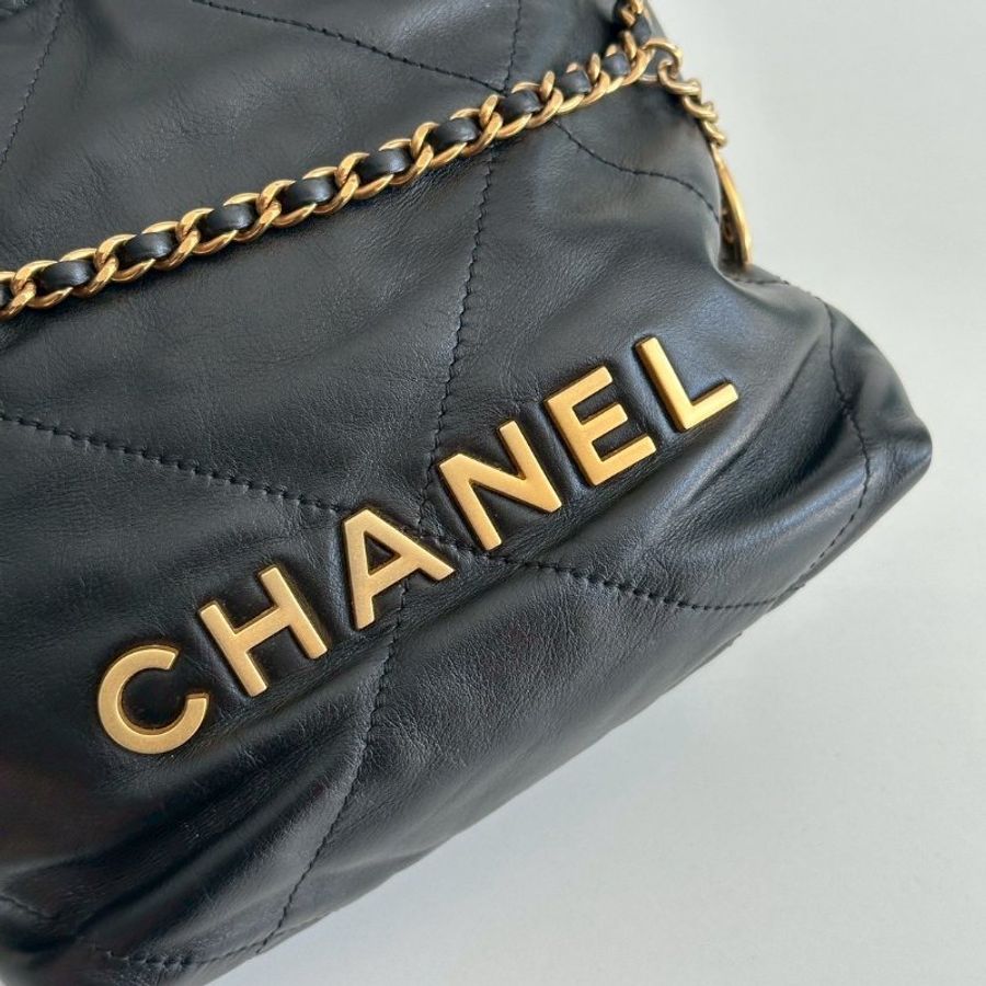 99新🆕 全配有購證🙌🏻 Chanel 香奈兒 22 bag mini 黑色金釦-9