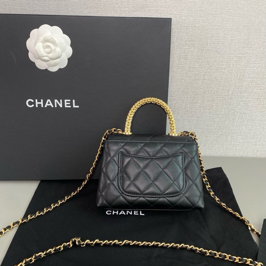 💎Chanel香奈兒|25A 新款編織水鑽手柄|cocohandle mini黑金牛皮|99新芯片款-4
