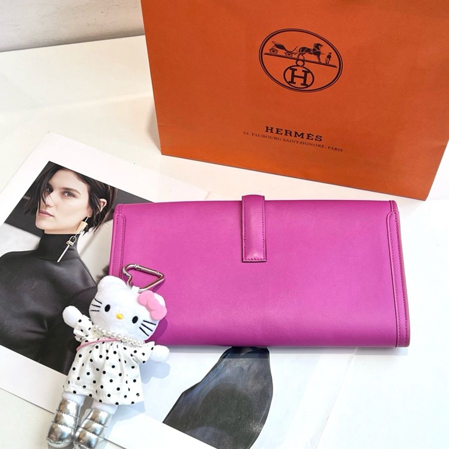 愛馬仕 Hermes 玉蘭粉Jige Elan手拿包 C刻 底長29-2