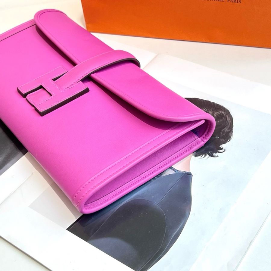 愛馬仕 Hermes 玉蘭粉Jige Elan手拿包 C刻 底長29-3