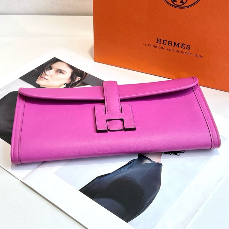 愛馬仕 Hermes 玉蘭粉Jige Elan手拿包 C刻 底長29-5