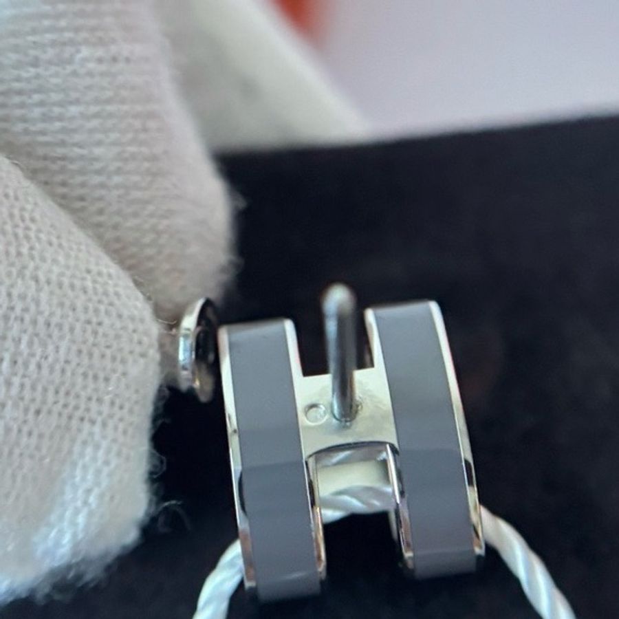 Hermes 愛馬仕灰銀pop H耳釘,經典尺寸非mini 附件塵袋、原盒-4