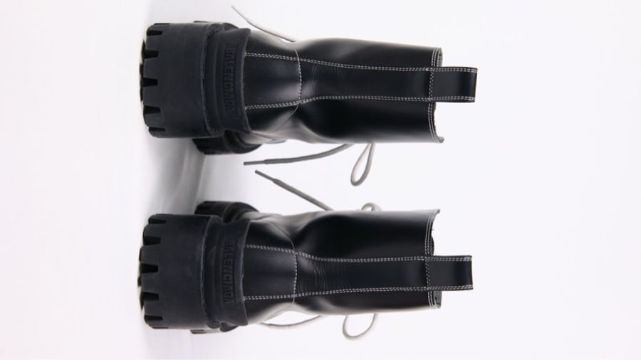Balenciga黑色皮革白色鞋带系带厚底靴短靴-6