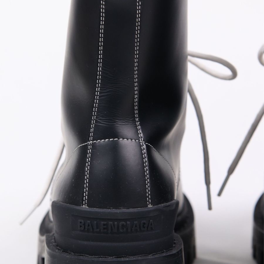 Balenciga黑色皮革白色鞋带系带厚底靴短靴-13