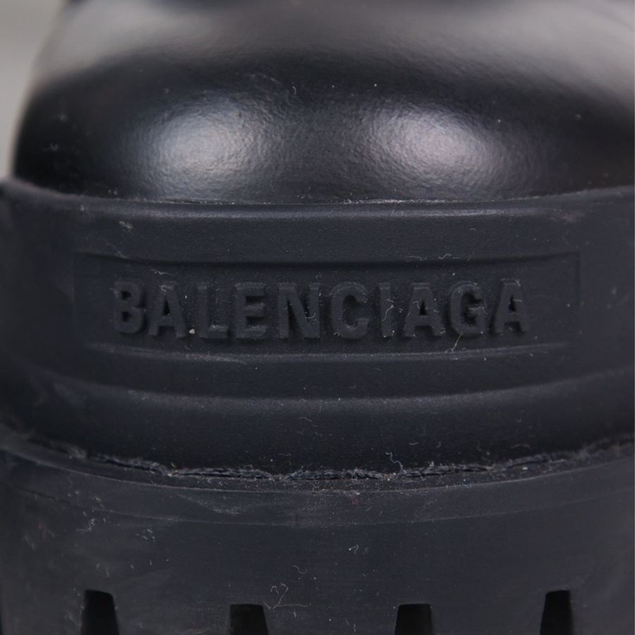 Balenciga黑色皮革白色鞋带系带厚底靴短靴-16