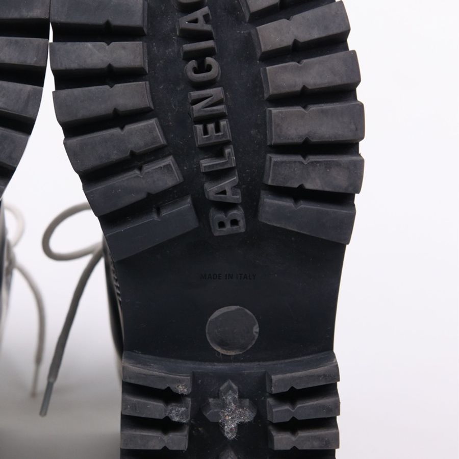 Balenciga黑色皮革白色鞋带系带厚底靴短靴-22