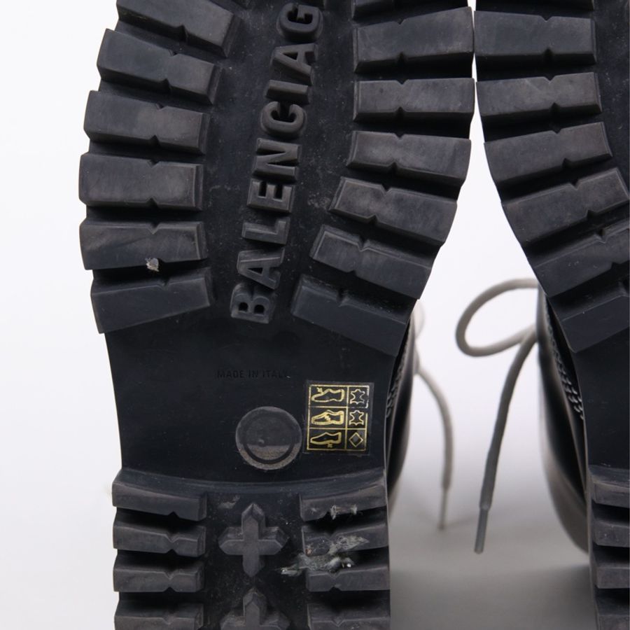 Balenciga黑色皮革白色鞋带系带厚底靴短靴-25