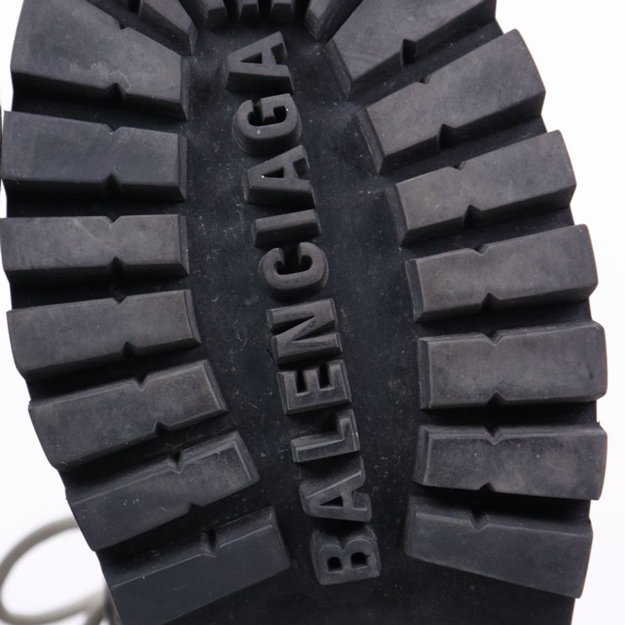 Balenciga黑色皮革白色鞋带系带厚底靴短靴-26