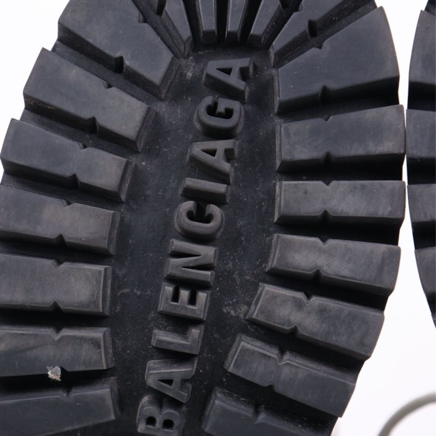 Balenciga黑色皮革白色鞋带系带厚底靴短靴-27